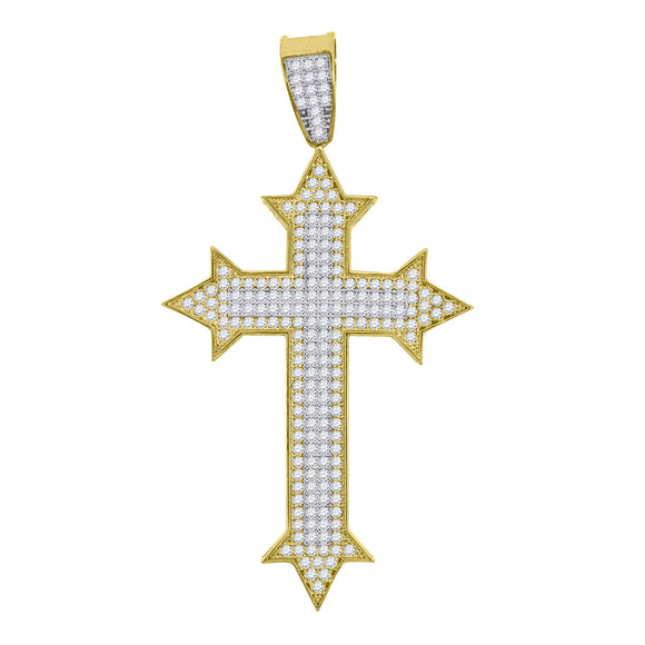 10kt Gold Two-tone Cubic-zirconia Mens Cross Ht:61.6mm x W:33.2mm Religious Charm Pendant