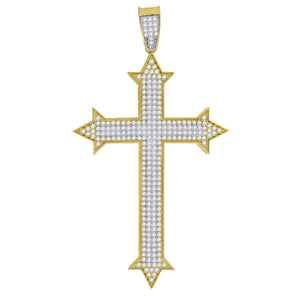 10kt Gold Two-tone Cubic-zirconia Mens Cross Ht:74.3mm x W:41.1mm Religious Charm Pendant