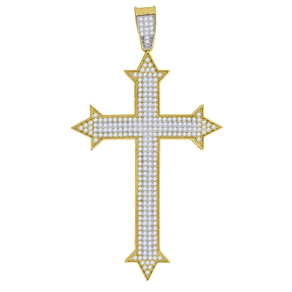 10kt Gold Two-tone Cubic-zirconia Mens Cross Ht:74.3mm x W:41.1mm Religious Charm Pendant