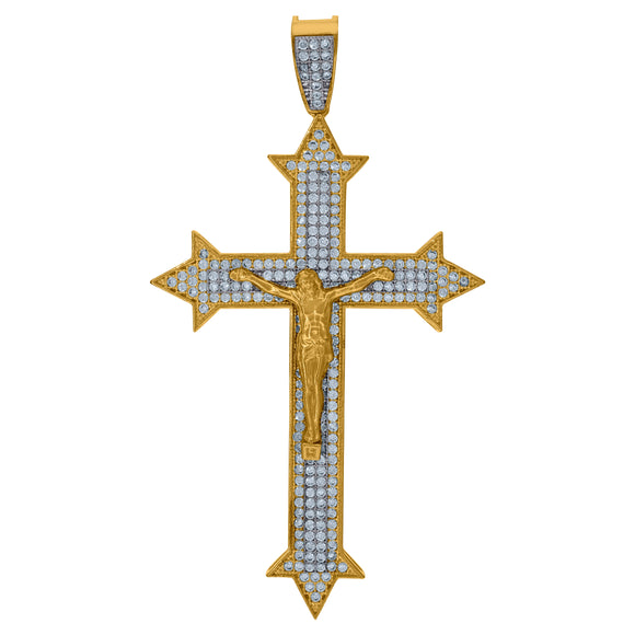 10kt Two-tone Gold Mens Cubic Zirconia Crucifix Cross Religious Charm Pendant