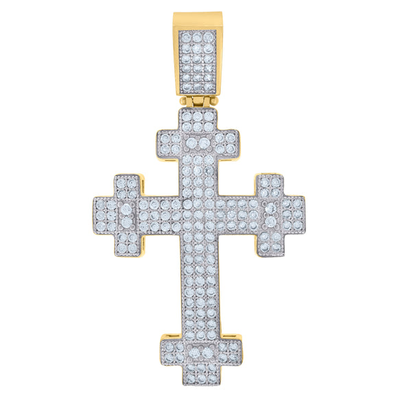 10kt Two-tone Gold Unisex Cubic Zirconia Cubic-zirconia Cross Religious Charm Pendant