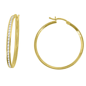 10kt Yellow Gold CZ Womens Single Row 2mm x 30mm Hinged Hoops Huggies