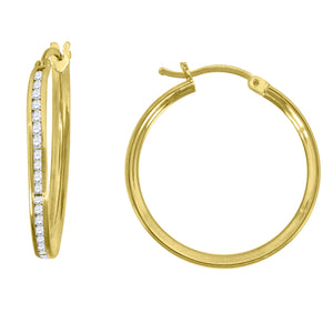 10kt Yellow Gold CZ Womens Single Row 2mm x 28mm Hinged Hoops Huggies