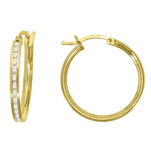 10kt Yellow Gold CZ Womens Single Row 2mm x 20mm Hinged Hoops Huggies