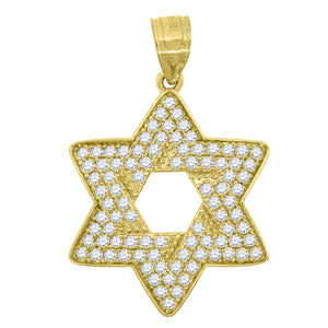 10kt Yellow Gold Cubic-zirconia Womens Star of David Ht:28.7mm x W:19.1mm Religious Charm Pendant