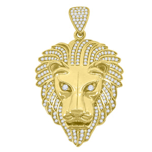 10kt Yellow Gold Mens Cubic Zirconia Cubic-zirconia Lion Head Animal Charm Pendant