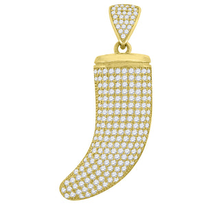 10kt Yellow Gold Cubic-zirconia Mens Tusk Shape Ht:41.9mm x W:9.8mm Luck Charm Pendant