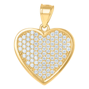 10kt Yellow Gold Cubic-zirconia Womens Ht:23.8mm x W:18.4mm Heart Charm Pendant