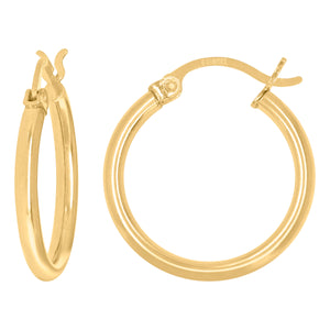 10kt Yellow Gold Womens Ultra Light Round Tube 2mmx20mm Hinged Hoops Huggies