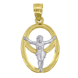 10kt Gold Two-tone Textured Womens Ht:22mm x W:11.8mm Religious Charm Pendant