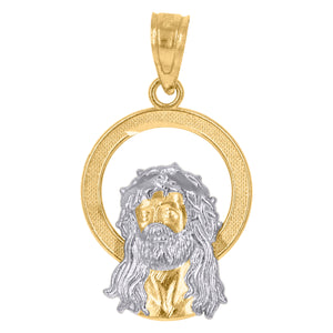10kt Gold Two-tone Textured Womens Jesus Ht:22.6mm x W:12.9mm Religious Charm Pendant