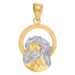 10kt Gold Two-tone Textured Womens Jesus Ht:22.8mm x W:12.4mm Religious Charm Pendant