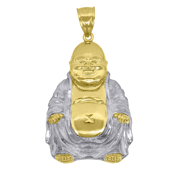 10kt Gold Two-tone Mens Laughing Buddha Ht:55.7mm x W:29.9mm Luck Charm Pendant