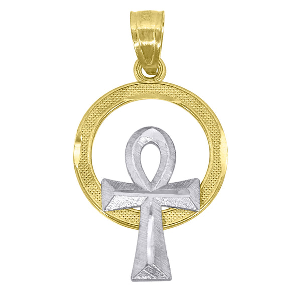 10kt Gold Two-tone Textured Womens Ankh Cross Ht:22.8mm x W:12.7mm Religious Charm Pendant