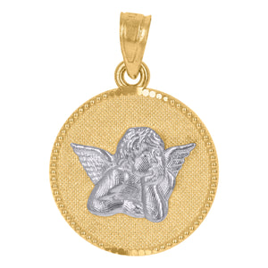 10kt Gold Two-tone Textured Womens Angel Ht:22.1mm x W:15.5mm Religious Charm Pendant