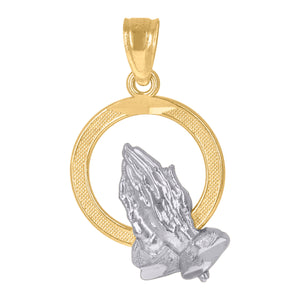 10kt Gold Two-tone Diamond-cut Unisex Praying Hands Ht:22.1mm x W:12.8mm Religious Charm Pendant