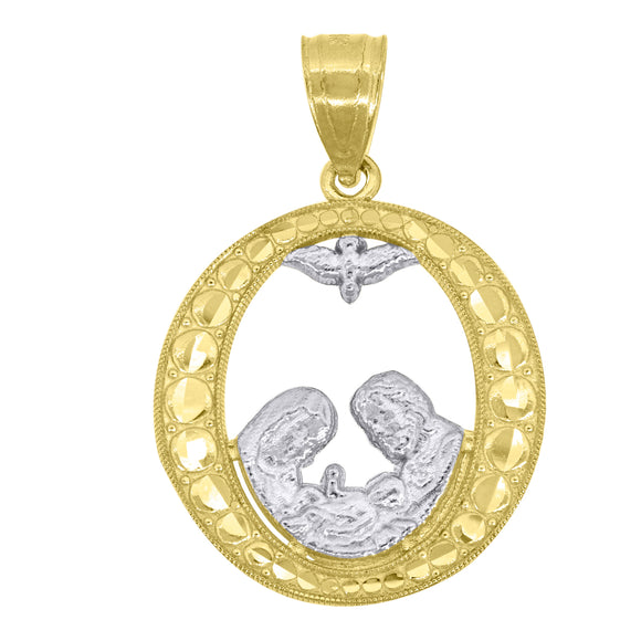 10kt Gold Two-tone Textured Unisex Baptism Ht:25.2mm x W:16.9mm Religious Charm Pendant
