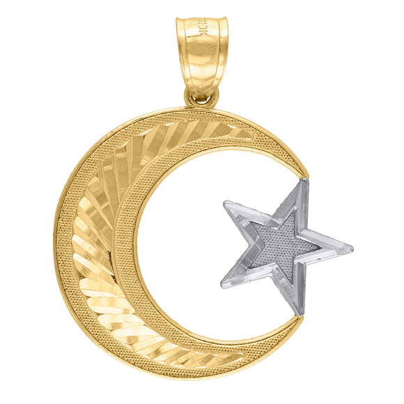 10kt Two-Tone Gold Mens Polish Finish Chand Sitara Religious Charm Pendant