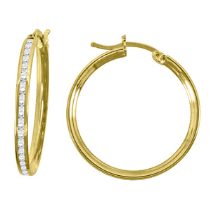 10kt Yellow Gold CZ Womens Single Row 2mm x 23mm Hinged Hoops Huggies