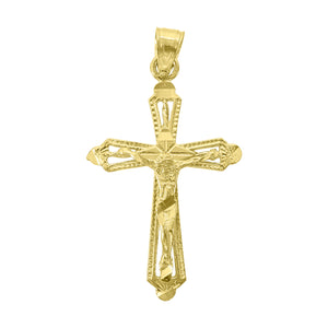 14kt Yellow Gold Unisex Diamond-cut Cross Crucifix Religious Pendant Charm