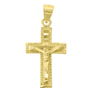 14kt Yellow Gold Unisex Diamond-cut Cross Crucifix Ht:16.4mm Religious Pendant Charm