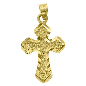 14kt Yellow Gold Unisex Diamond-cut Cross Ht:28.2mm Religious Pendant Charm