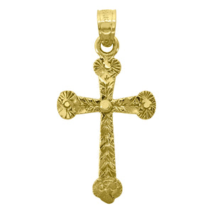 14kt Yellow Gold Unisex Diamond-cut Cross Ht:30.4mm Religious Pendant Charm 