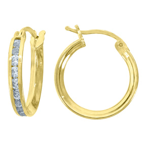 10kt Yellow Gold CZ Womens Single Row 2mm x 14mm Hinged Hoops Huggies