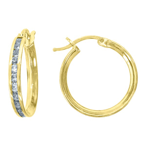 10kt Yellow Gold CZ Womens Single Row 2mm x16mm Hinged Hoops Huggies