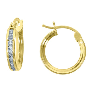 10kt Yellow Gold CZ Womens Single Row 2mm x 12mm Hinged Hoops Huggies