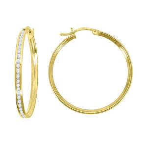 14kt Yellow Gold Womens Single Row CZ Huggie Hoop 2mm x 2mm Earrings
