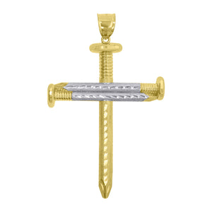 10kt Two-Tone Gold Unisex Religious Cross Nail Charm Pendant