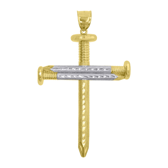 10kt Two-Tone Gold Unisex Religious Cross Nail Charm Pendant