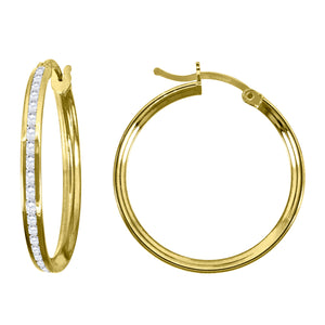 14kt Yellow Gold Womens Single Row CZ Huggie Hoop 23mm x 2mm Earrings