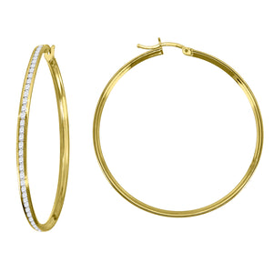 14kt Yellow Gold Womens Single Row CZ Huggie Hoop 40mm x 2mm Earrings