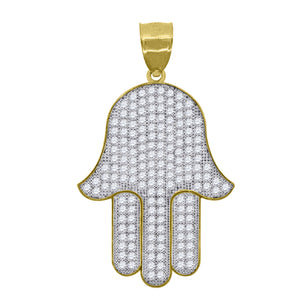 10kt Two-tone Gold Mens Cubic Zirconia Cubic-zirconia Hamsa Religious Charm Pendant