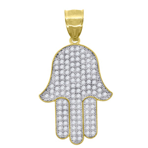 10kt Two-tone Gold Mens Cubic Zirconia Cubic-zirconia Hamsa Religious Charm Pendant