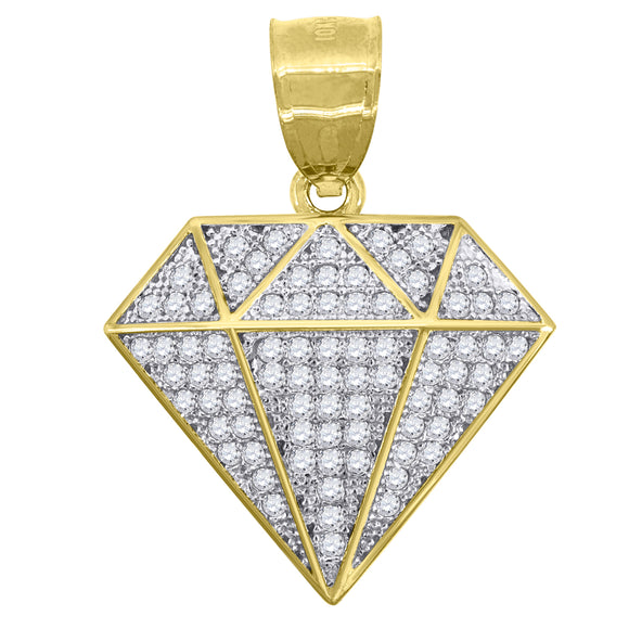 10kt Two-tone Gold Mens Cubic Zirconia Diamond Shape Charm Pendant