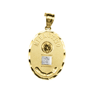 14kt Gold Unisex Two-tone Diamond-cut Cross Mi Bautizo My Baptism Ht:28mm Pendant Charm