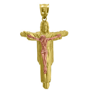 14kt Gold Womens Two-tone Crucifix Jesus Religious Ht:48.5mm Pendant Charm