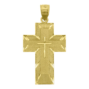 14kt Yellow Gold Womens Diamond-cut Cross Ht:32.7mm Religious Pendant Charm