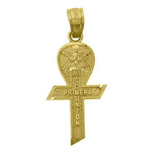 14kt Yellow Gold Womens Diamond-cut Mi Primera Comunion Ceremony Ankh Religious Pendant Charm