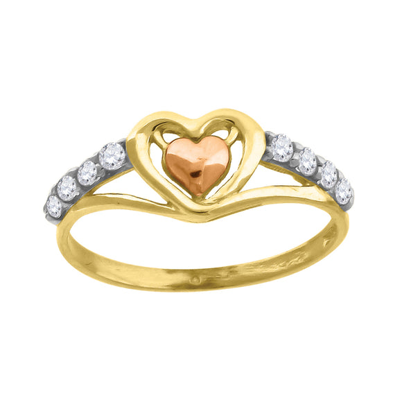 14kt Tri-color Gold Womens Cubic Zirconia Heart Engagement Ring