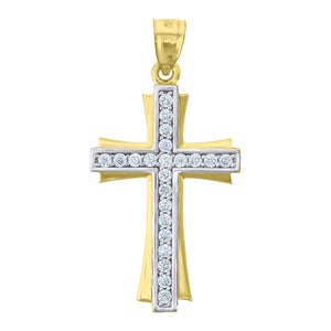 14kt Gold Unisex Two-tone CZ Cross Religious Pendant Charm