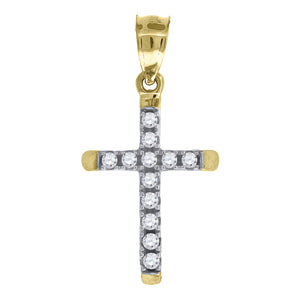 14kt Gold Womens Two-tone Diamond-cut Cross Ht:22.3mm Religious Pendant Charm
