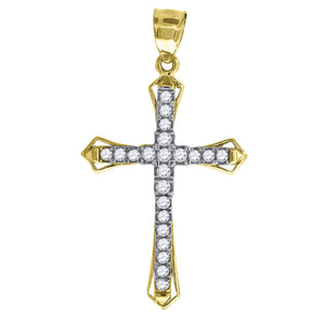 14kt Gold Womens Two-tone Diamond-cut Cross Ht:35.4mm Religious Pendant Charm