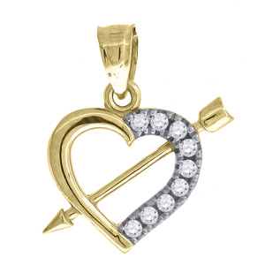 14kt Gold Womens Two-tone Diamond-cut Heart Arrow Ht:17mm Love Pendant Charm