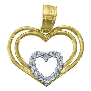 14kt Two-tone Gold Womens CZ Heart Ht:16.3mm Pendant Charm