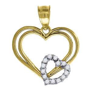 14kt Gold Womens Two-tone Diamond-cut Love Ht:17.9mm Heart Pendant Charm