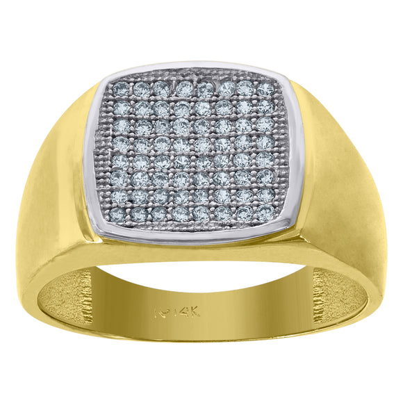 14kt Gold Mens Two-tone CZ Square Head Wedding Engagement Ring Band